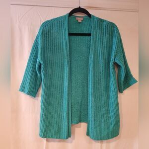 Chico's turquoise colored knit cardigan sweater elbow length sleeves S